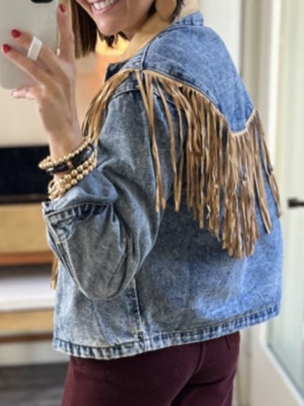 Savanna Jane Blue Denim Jacket with Tan Fringe
